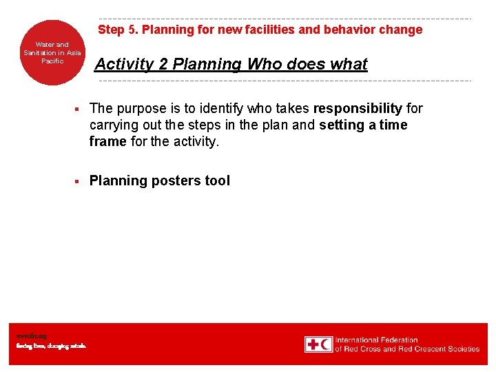 Step 5. Planning for new facilities and behavior change Water and Sanitation in Asia