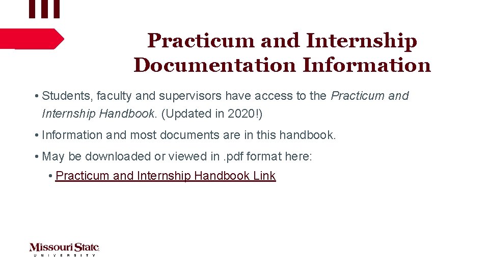 Practicum and Internship Documentation Information • Students, faculty and supervisors have access to the
