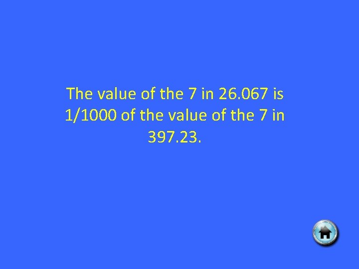 The value of the 7 in 26. 067 is 1/1000 of the value of