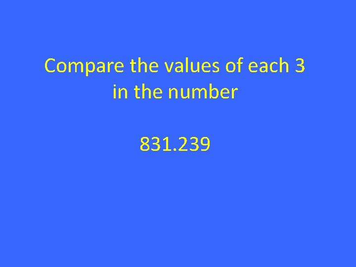 Compare the values of each 3 in the number 831. 239 