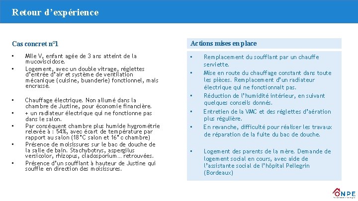 Retour d’expérience Cas concret n° 1 Actions mises en place • • Mlle V,