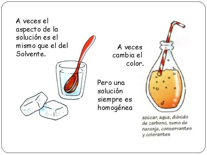 A veces el aspecto de la solución es el mismo que el del Solvente.