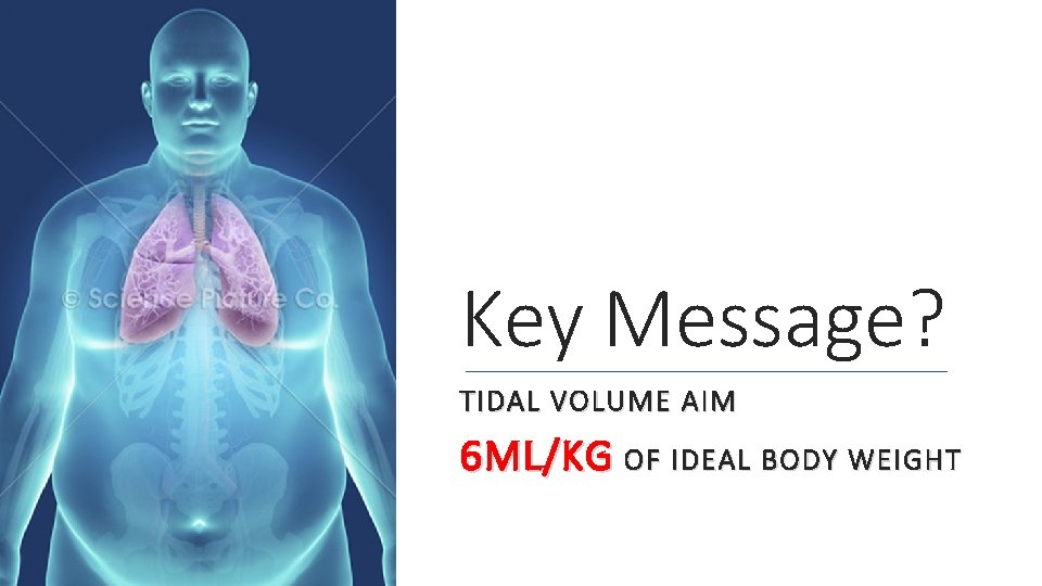 Key Message? TIDAL VOLUME AIM 6 ML/KG OF IDEAL BODY WEIGHT 