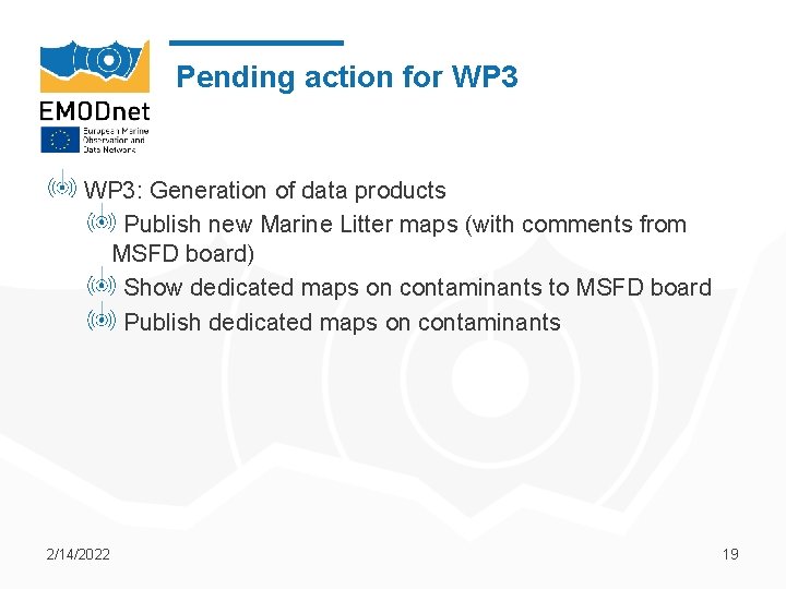 Pending action for WP 3: Generation of data products Publish new Marine Litter maps