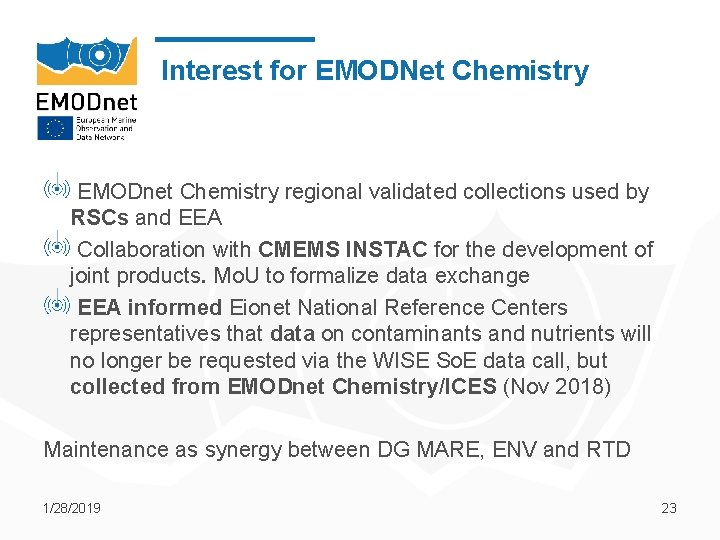 Interest for EMODNet Chemistry EMODnet Chemistry regional validated collections used by RSCs and EEA