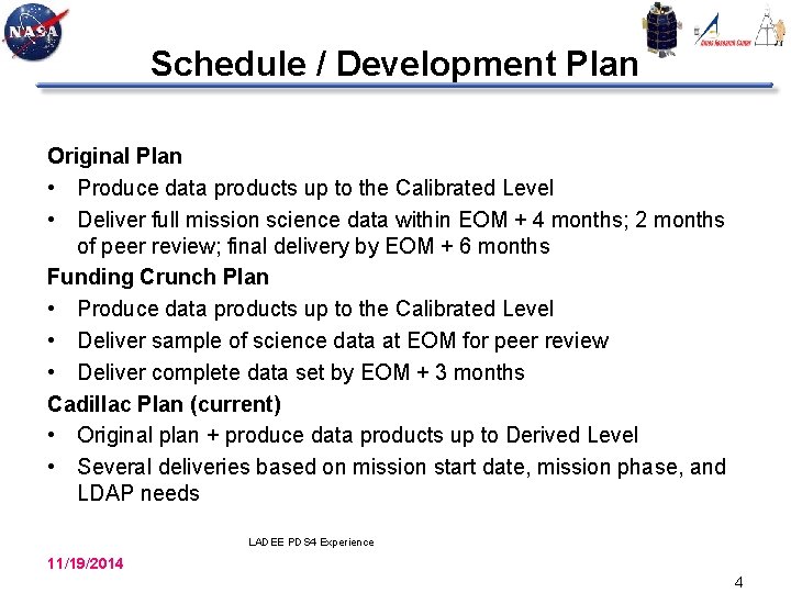 Schedule / Development Plan Original Plan • Produce data products up to the Calibrated