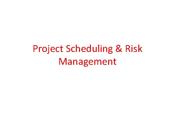 Project Scheduling & Risk Management 