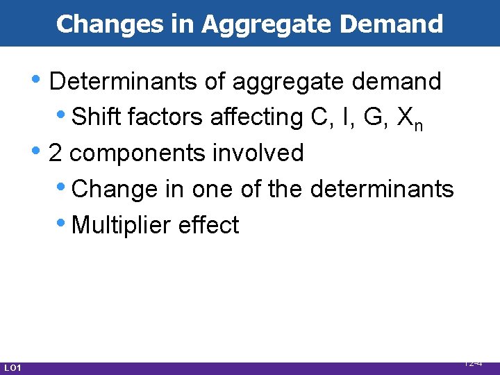 Changes in Aggregate Demand • Determinants of aggregate demand • Shift factors affecting C,