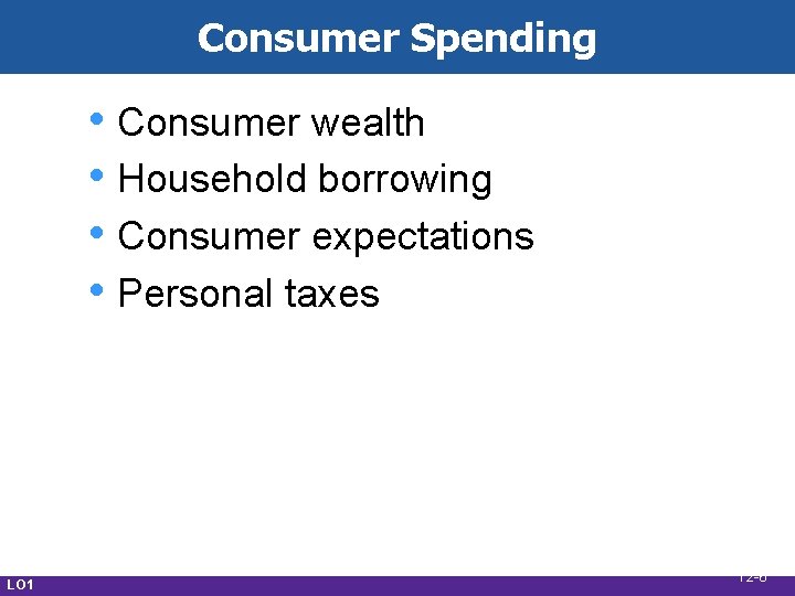 Consumer Spending • Consumer wealth • Household borrowing • Consumer expectations • Personal taxes