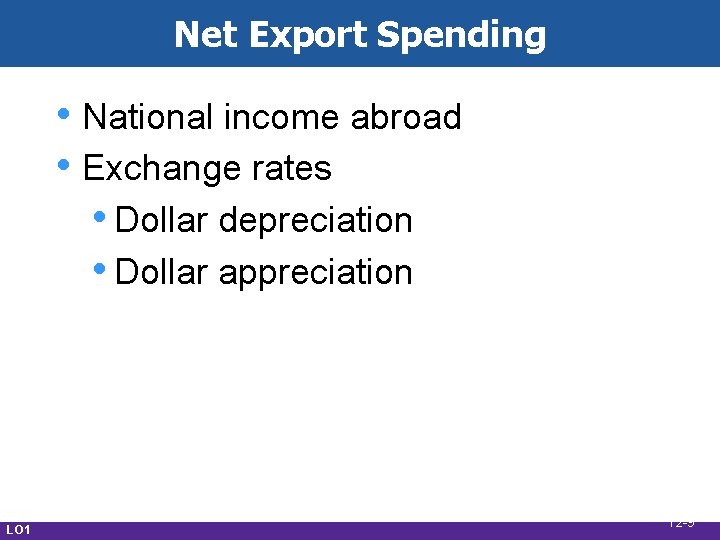 Net Export Spending • National income abroad • Exchange rates • Dollar depreciation •