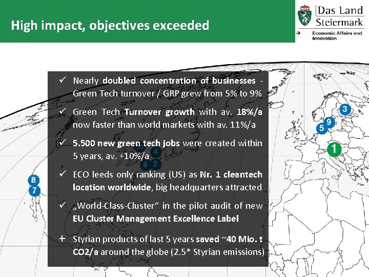 High impact, objectives exceeded ü Nearly doubled concentration of businesses Green Tech turnover /