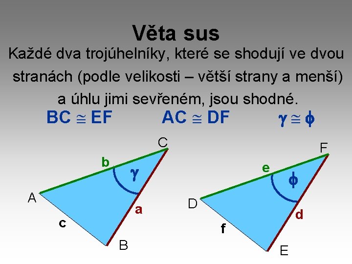 Věta sus Každé dva trojúhelníky, které se shodují ve dvou stranách (podle velikosti –