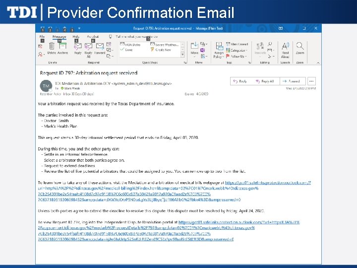 Provider Confirmation Email 