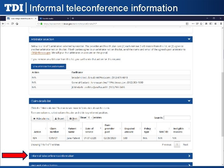 Informal teleconference information 