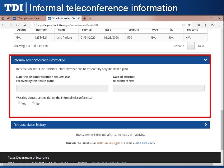 Informal teleconference information 