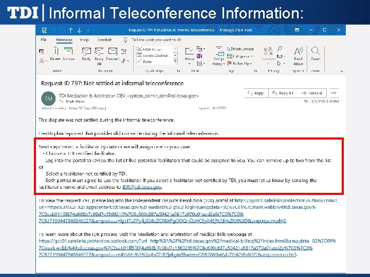 Informal Teleconference Information: 