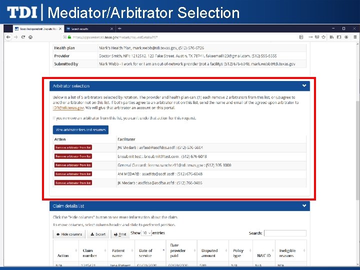 Mediator/Arbitrator Selection 