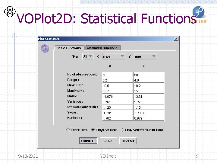 VOPlot 2 D: Statistical Functions 9/18/2021 VO-India 9 