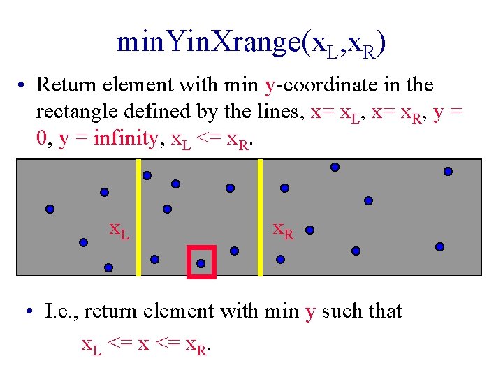 min. Yin. Xrange(x. L, x. R) • Return element with min y-coordinate in the