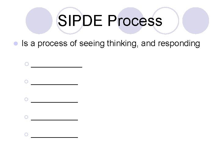 SIPDE Process l Is a process of seeing thinking, and responding ¡ ____________ ¡