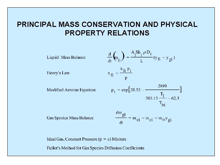 PRINCIPAL MASS CONSERVATION AND PHYSICAL PROPERTY RELATIONS 