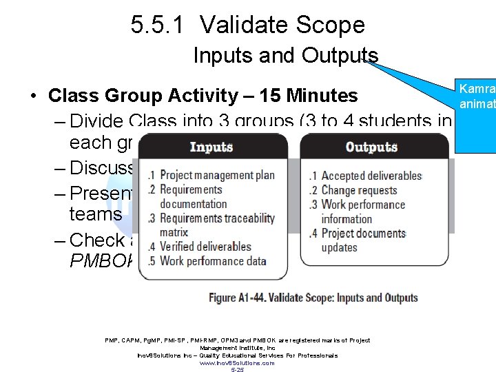 5. 5. 1 Validate Scope Inputs and Outputs • Class Group Activity – 15
