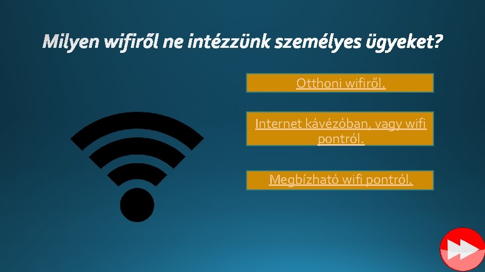 Otthoni wifiről. Internet kávézóban, vagy wifi pontról. Megbízható wifi pontról. 