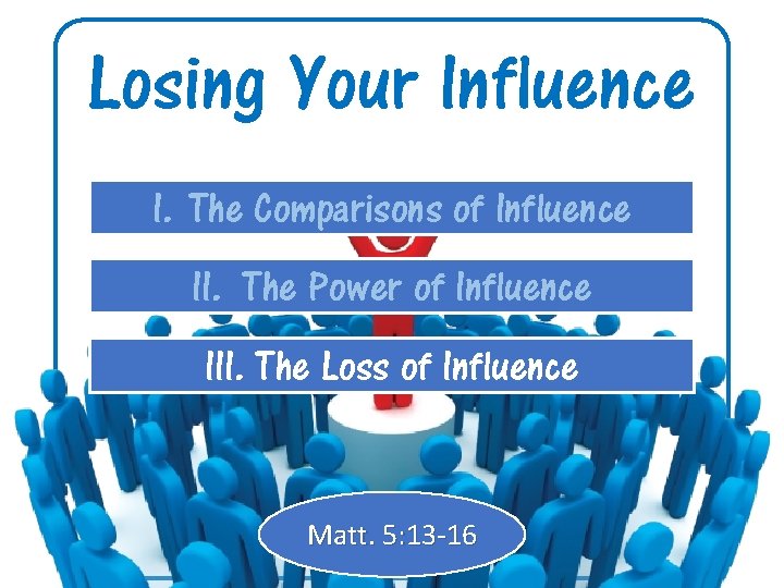 Losing Your Influence I. The Comparisons of Influence II. The Power of Influence III.