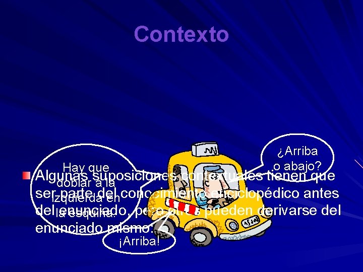 Contexto ¿Arriba o abajo? Hay que Algunas suposiciones contextuales tienen que doblar a la