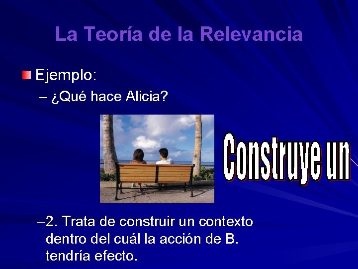 La Teoría de la Relevancia Ejemplo: – ¿Qué hace Alicia? – 2. Trata de