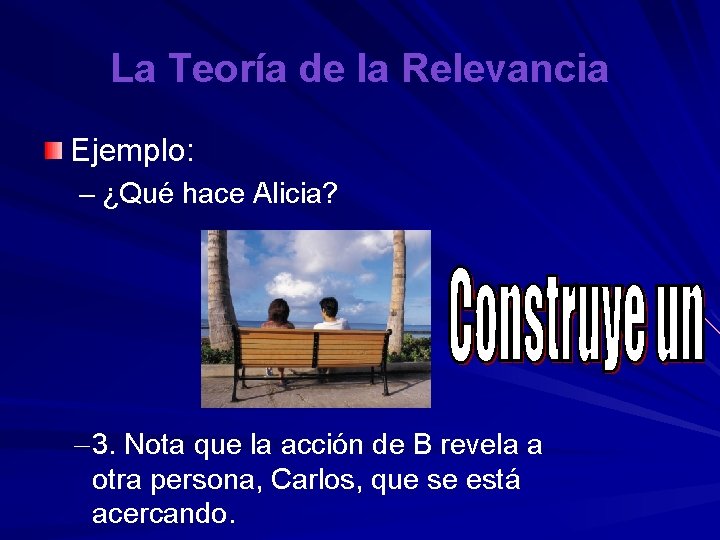 La Teoría de la Relevancia Ejemplo: – ¿Qué hace Alicia? – 3. Nota que