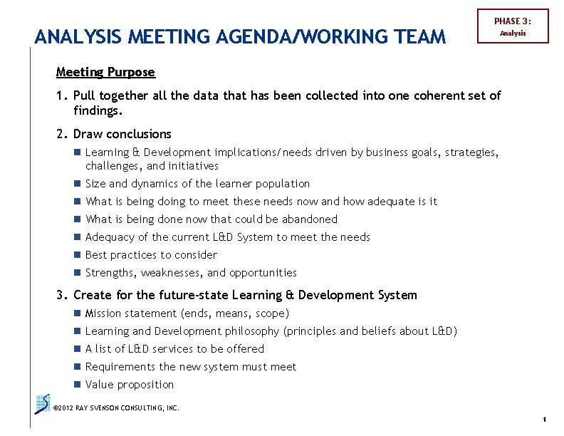 ANALYSIS MEETING AGENDA/WORKING TEAM PHASE 3: Analysis Meeting Purpose 1. Pull together all the