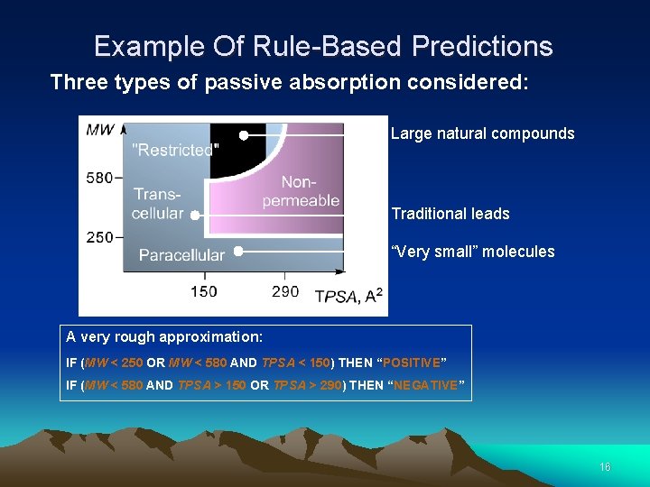 Example Of Rule-Based Predictions Three types of passive absorption considered: Large natural compounds Traditional