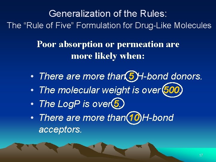 Generalization of the Rules: The “Rule of Five” Formulation for Drug-Like Molecules Poor absorption