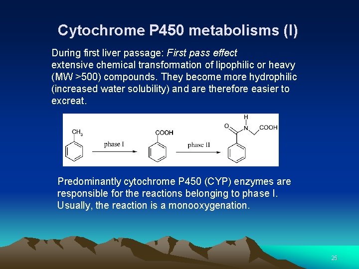 Cytochrome P 450 metabolisms (I) During first liver passage: First pass effect extensive chemical