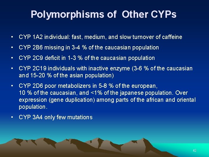 Polymorphisms of Other CYPs • CYP 1 A 2 individual: fast, medium, and slow