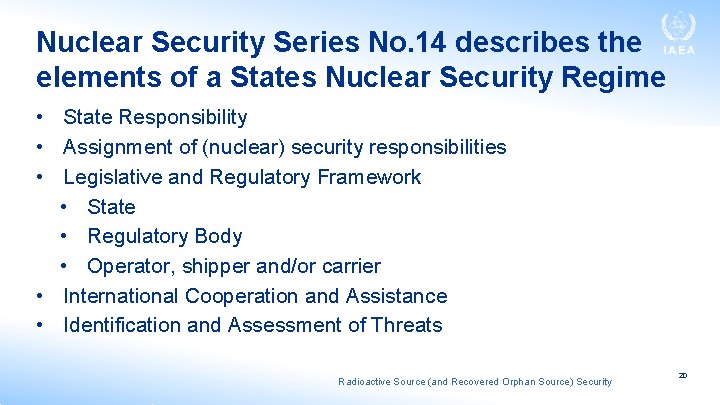 Nuclear Security Series No. 14 describes the elements of a States Nuclear Security Regime
