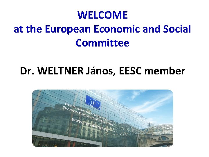 WELCOME at the European Economic and Social Committee Dr. WELTNER János, EESC member 