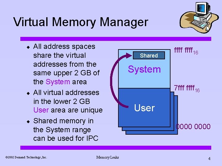 Virtual Memory Manager ¨ ¨ ¨ All address spaces share the virtual addresses from