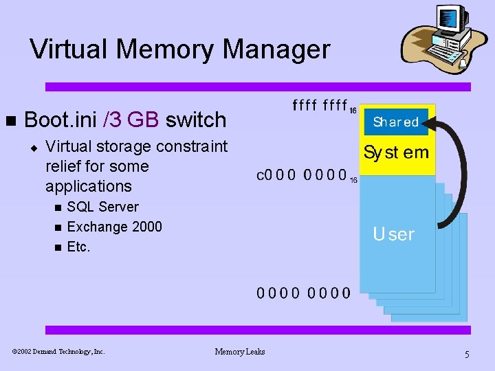 Virtual Memory Manager n Boot. ini /3 GB switch ¨ Virtual storage constraint relief