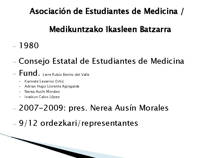 Asociación de Estudiantes de Medicina / Medikuntzako Ikasleen Batzarra – 1980 – Consejo Estatal