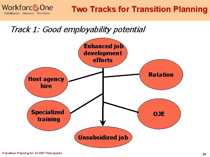 Two Tracks for Transition Planning Track 1: Good employability potential Enhanced job development efforts