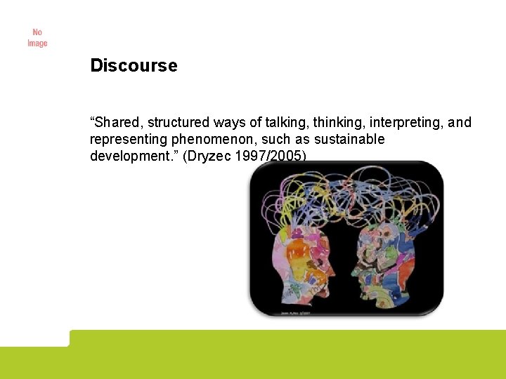 Discourse “Shared, structured ways of talking, thinking, interpreting, and representing phenomenon, such as sustainable