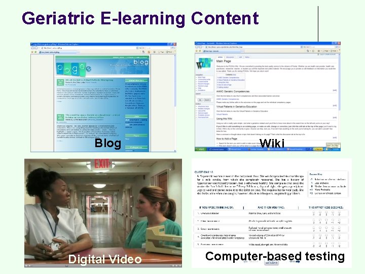 Geriatric E-learning Content Blog Wiki Digital Video Computer-based testing 