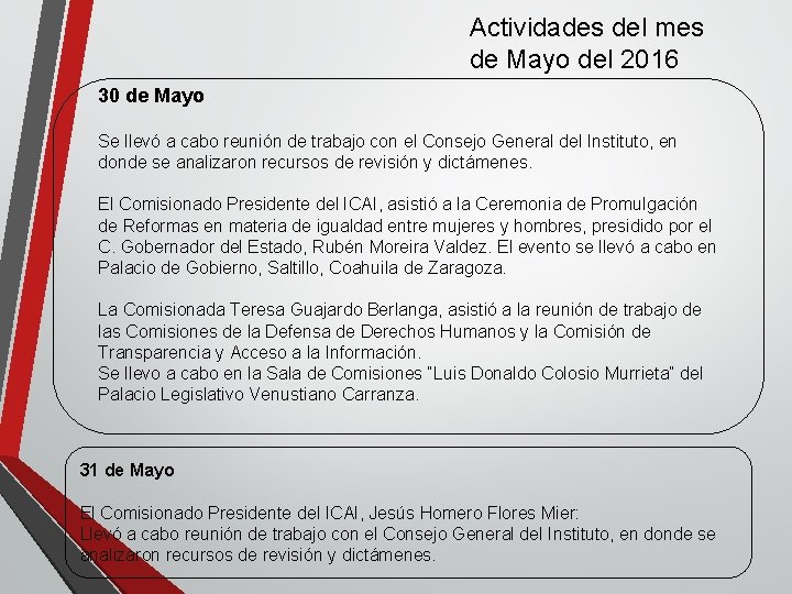 Actividades del mes de Mayo del 2016 30 de Mayo Se llevó a cabo