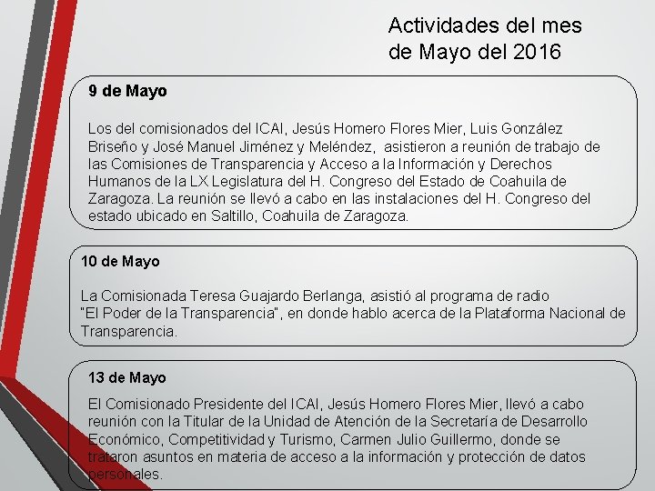 Actividades del mes de Mayo del 2016 9 de Mayo Los del comisionados del Actividades del mes de Mayo del 2016 9 de Mayo Los del comisionados del