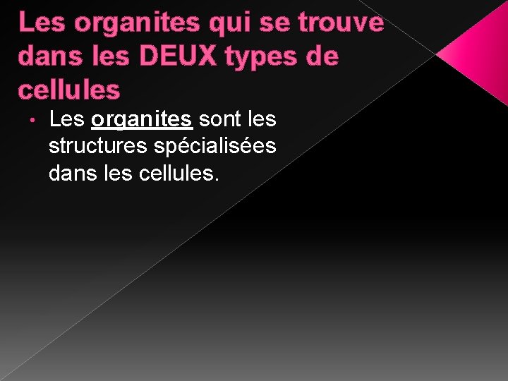 Les organites qui se trouve dans les DEUX types de cellules • Les organites