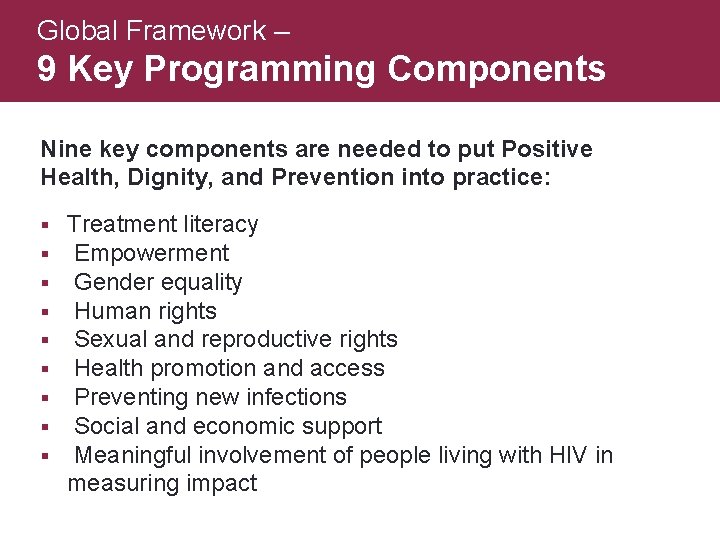 Global Framework – 9 Key Programming Components Nine key components are needed to put