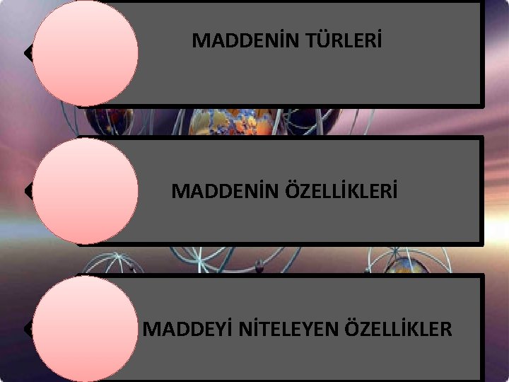 MADDENİN TÜRLERİ MADDENİN ÖZELLİKLERİ MADDEYİ NİTELEYEN ÖZELLİKLER 