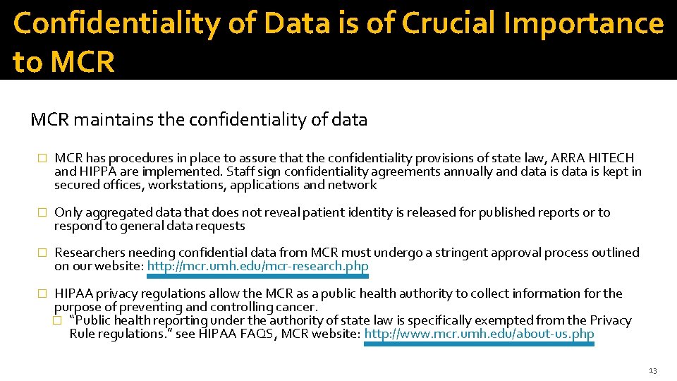 Confidentiality of Data is of Crucial Importance to MCR maintains the confidentiality of data